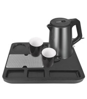 Welcome tray with inox graphite kettle & MUGS LIFE WELCOME GRAPHITE