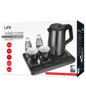 Welcome tray with inox graphite kettle & MUGS LIFE WELCOME GRAPHITE