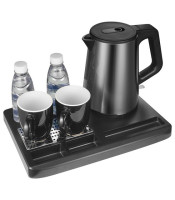 Welcome tray with inox graphite kettle & MUGS LIFE WELCOME GRAPHITE