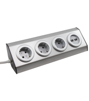 Socket block "Premium" construction, stainless steel, 3-way protective contact + USB