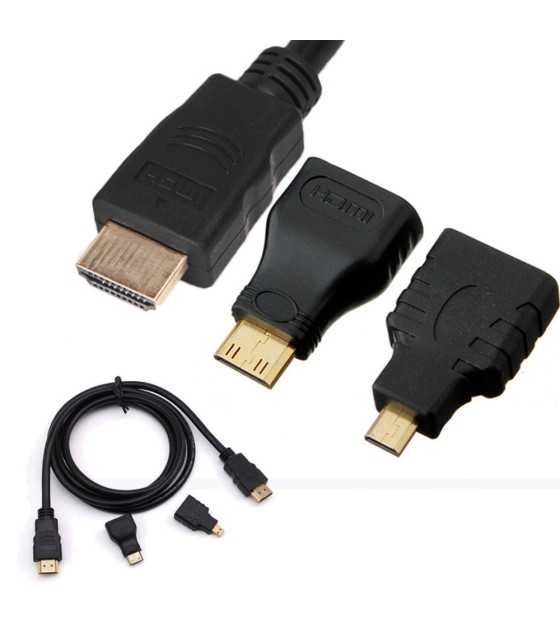 3 in 1 HDMI to Mini HDMI Micro ΚΑΛΩΔΙΟ HDMI 1.4 3D ΑΡΣΕΝΙΚΟ ΣΕ ΑΡΣΕΝΙΚΟ 1,5M + MINI + MICRO